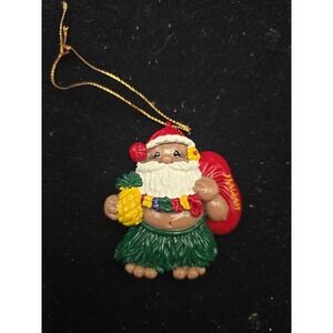 Hawaii HULA SANTA CLAUS CHRISTMAS ORNAMENT Hawaii GrassSkirt Aloha Lei Pineapple
